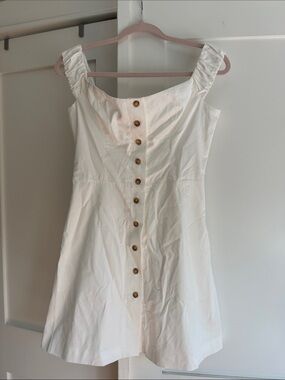 Favorite Daughter White Button-Front Mini Dress with Ruched Straps